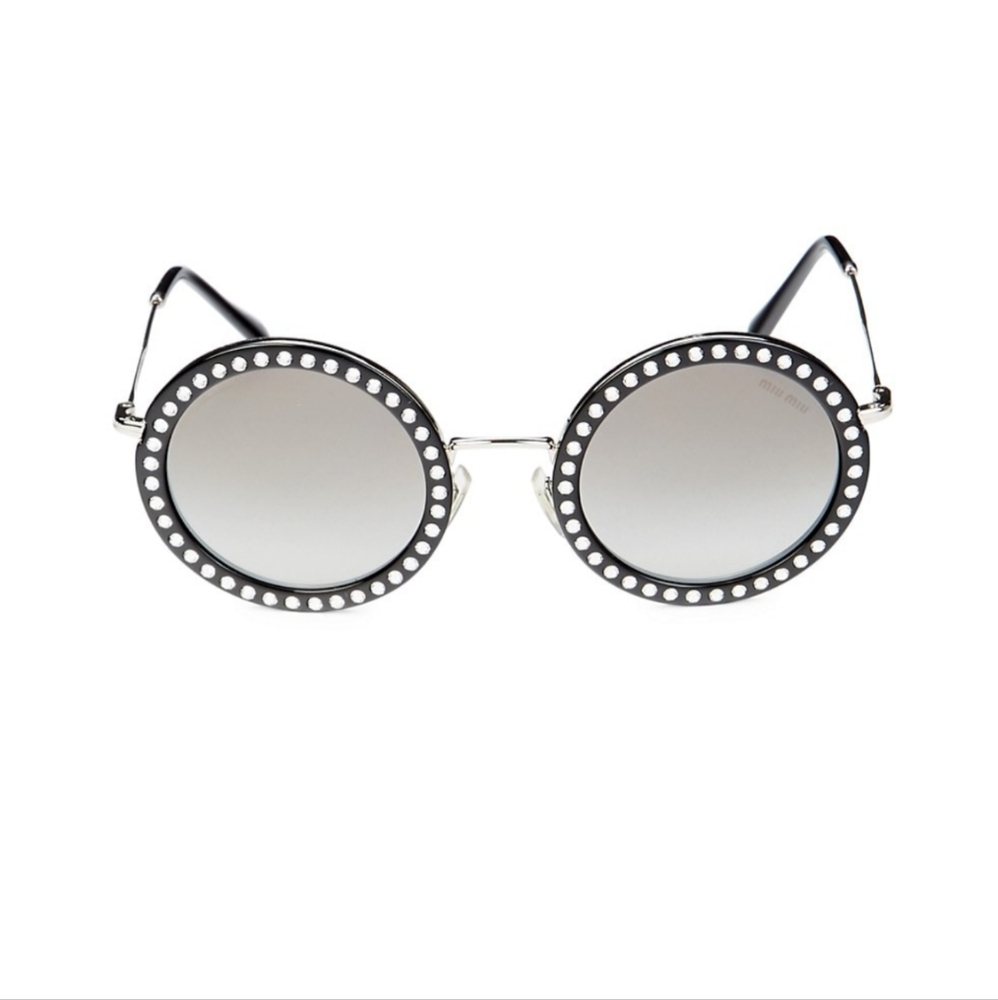 MIU MIU Retro Round Rhinestone Studded Sunglasses Black Délice Y2K - Picture 5 of 17